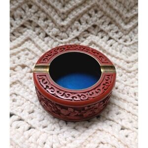 Vintage Antique Carved Chinese Cinnabar Cigarette Ash Tray